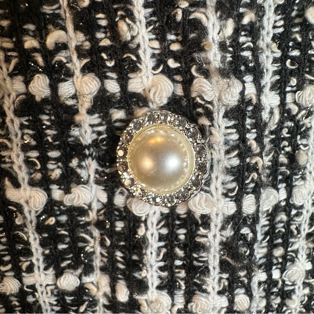 Taylor Black & White Tweed Long-Sleeve Button Front Dress - Picture 6 of 10